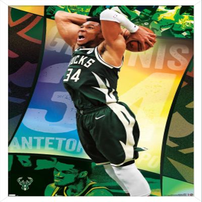 NBA Milwaukee Bucks - Giannis Antetokounmpo 21 Wall Poster, 34L" x 22.4W", White Framed Version