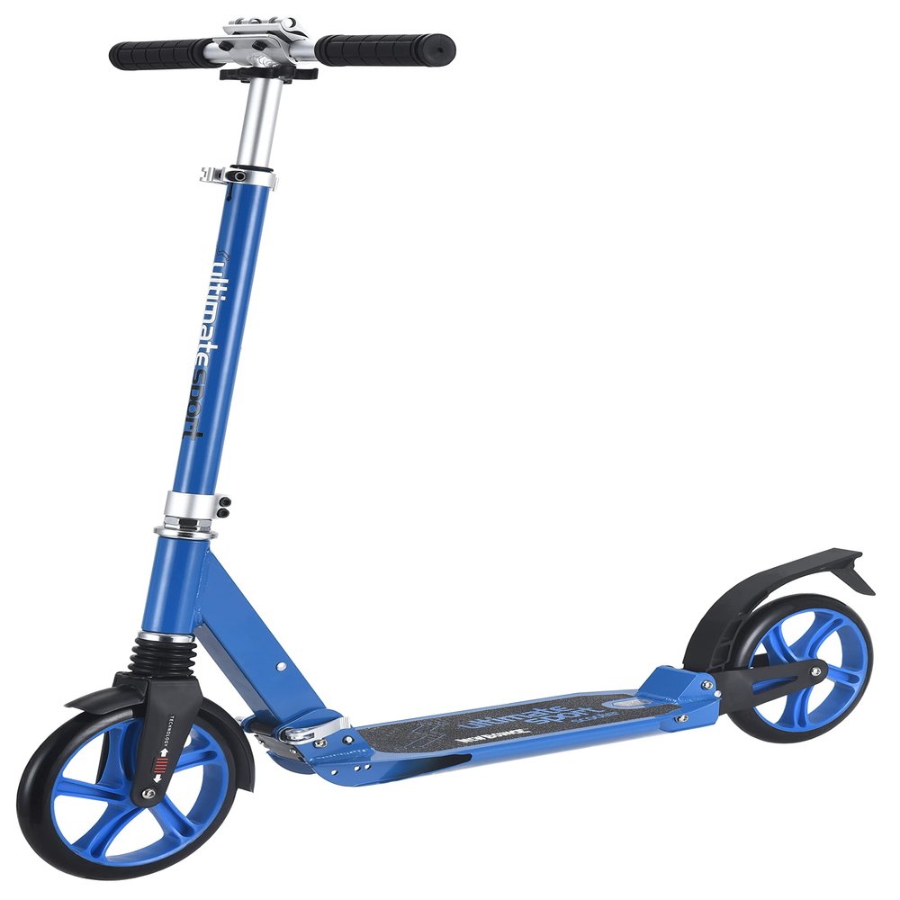 New Bounce Kick Scooter for Teens & Adults - Foldable Big Wheel Scooter for Ages 10+ - Adjustable Handlebar - 200 lb Capacity Blue