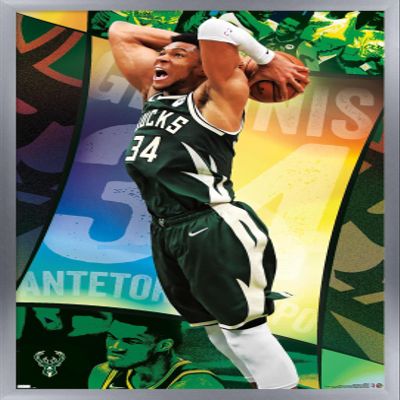 NBA Milwaukee Bucks - Giannis Antetokounmpo 21 Wall Poster, 34L" x 22.4W", Silver Framed Version
