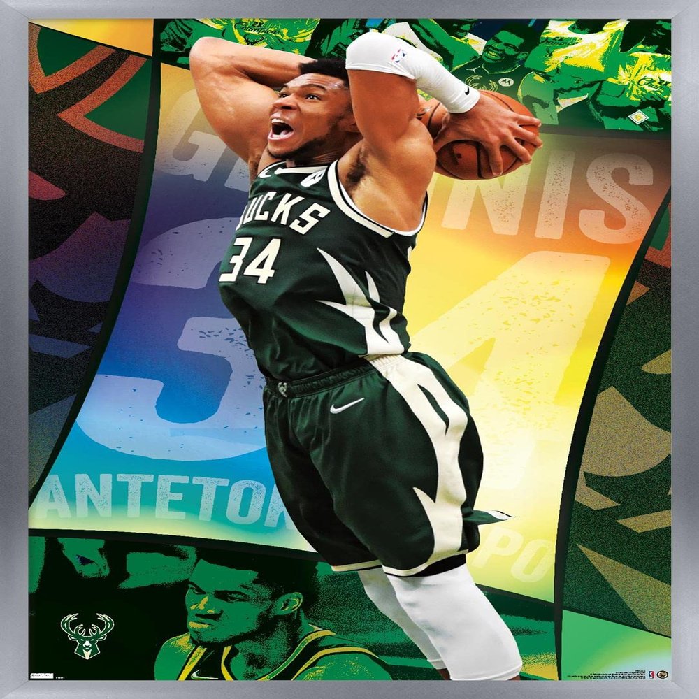 NBA Milwaukee Bucks - Giannis Antetokounmpo 21 Wall Poster, 34L" x 22.4W", Silver Framed Version