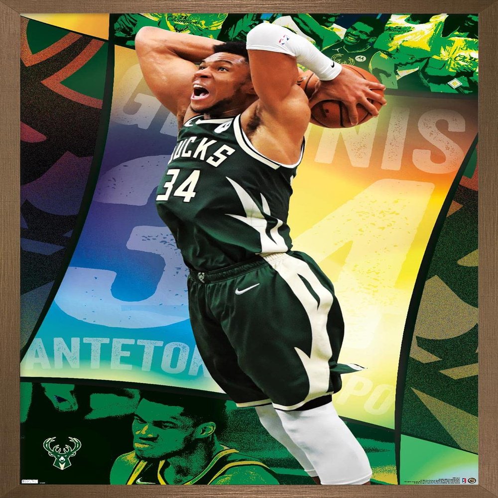 NBA Milwaukee Bucks - Giannis Antetokounmpo 21 Wall Poster, 22.4L" x 14.7W", Bronze Framed Version
