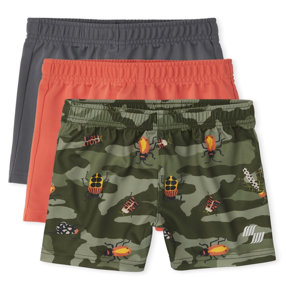 The Children's Place boys And Toddler Basketball Casual Shorts, Blood Orange/Fin Gray/Field Olive-3 Pack, 3T US