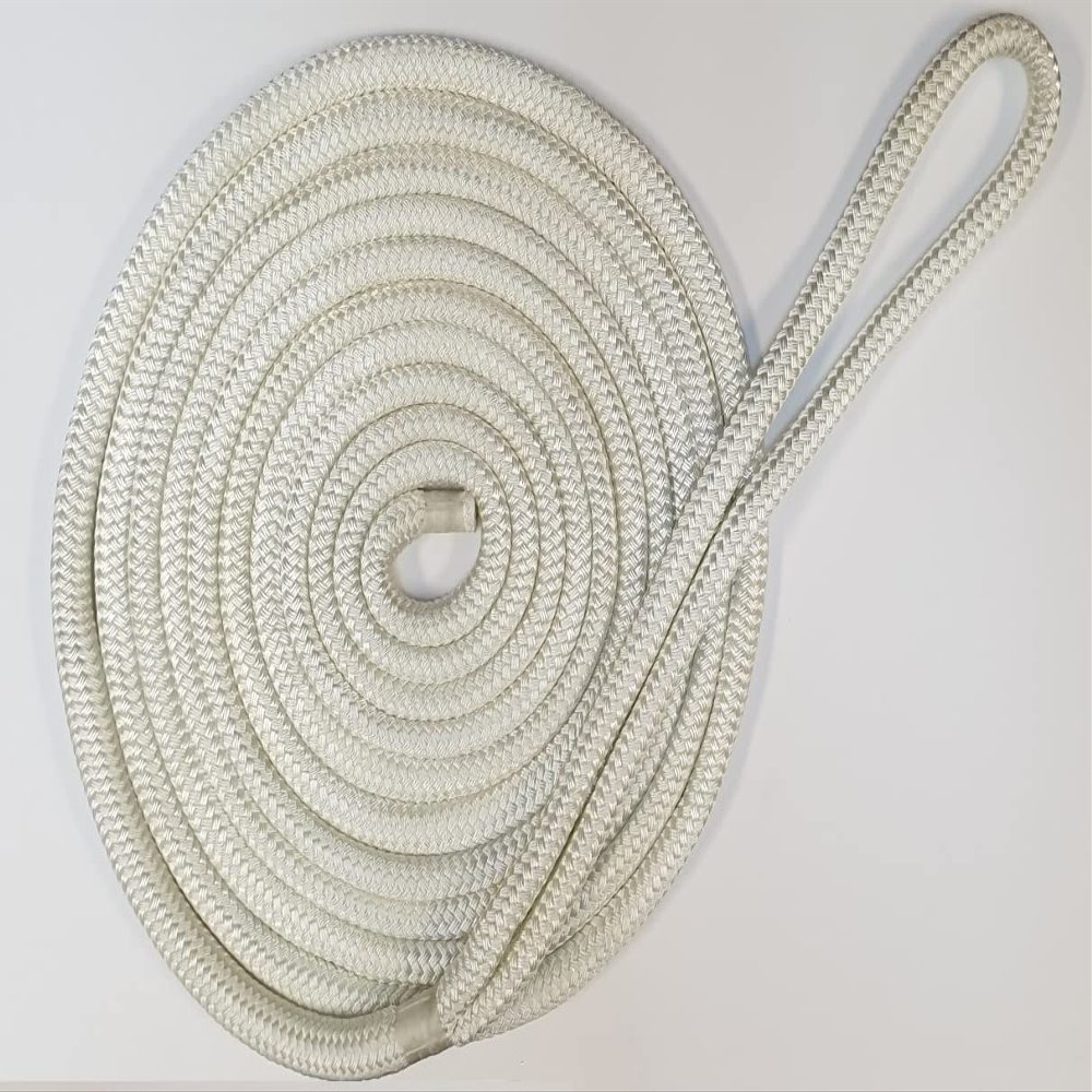 Double Braid Nylon Dockline - Made in USA (3/4" x 60ft, White)