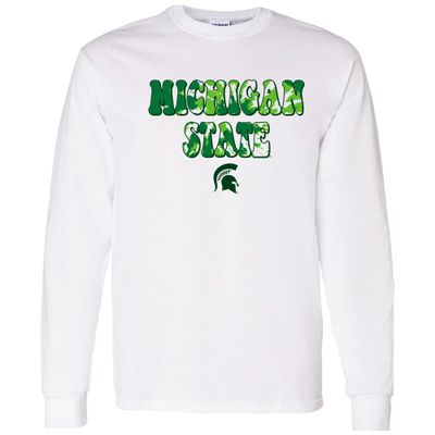 AL1346 - Michigan State Spartans Tie Dye Type Long Sleeve T Shirt - Medium - White