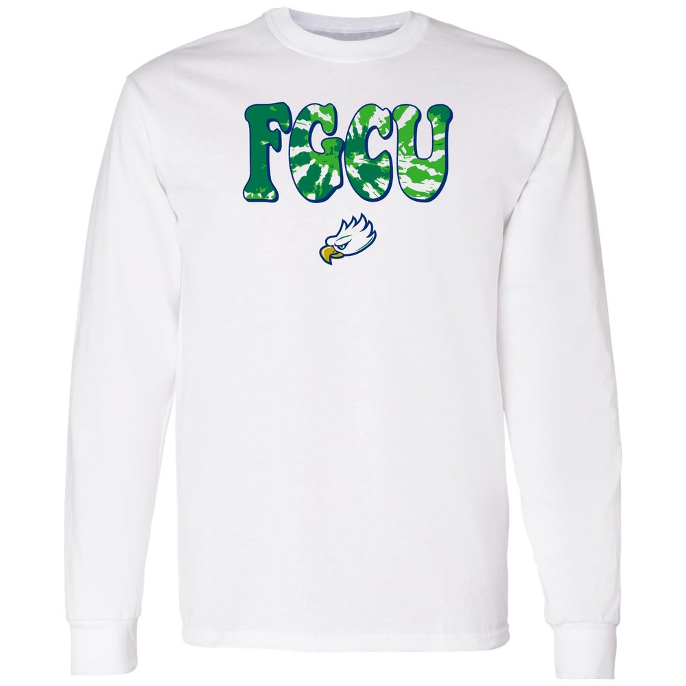 AL1346 - FGCU Eagles Tie Dye Type Long Sleeve T Shirt - Medium - White