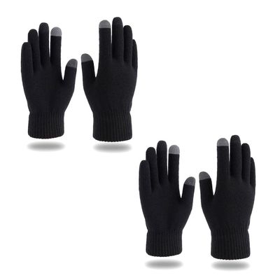 PitLite Touchscreen Knit Gloves Winter Magic Stretch Gloves Unisex Warm Full Fingers Touch Screen Gloves (2 Pairs, Black_Touchscreen)