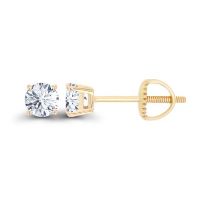 14K Yellow Gold Plated Sterling Silver 4mm Round Created White Sapphire April Birthstone Screwback Stud Earrings