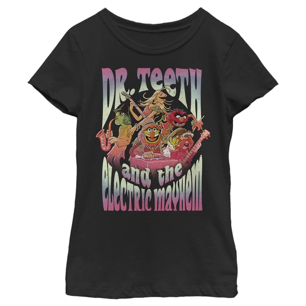 Fifth Sun Disney Muppets DR Teeth Band Girls Short Sleeve Tee Shirt, Black, X-Large