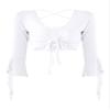 Hularka Women Tribal Belly Dance Yoga Costume Wrap Top 3/4 Sleeve Lace-up Crop Top for Christmas White One Size view 1