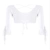 Hularka Women Tribal Belly Dance Yoga Costume Wrap Top 3/4 Sleeve Lace-up Crop Top for Christmas White One Size view 2