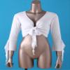 Hularka Women Tribal Belly Dance Yoga Costume Wrap Top 3/4 Sleeve Lace-up Crop Top for Christmas White One Size view 3