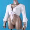 Hularka Women Tribal Belly Dance Yoga Costume Wrap Top 3/4 Sleeve Lace-up Crop Top for Christmas White One Size view 4