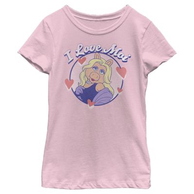 Fifth Sun Disney Muppets I Love Moi Girls Short Sleeve Tee Shirt, Light Pink, Small