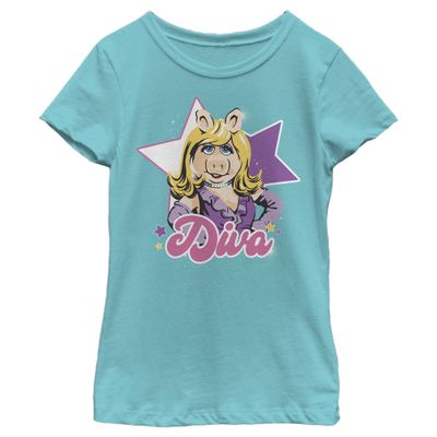 Fifth Sun Disney Muppets Diva Piggy Girls Short Sleeve Tee Shirt, Tahiti Blue, Large