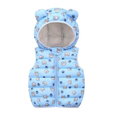 0-4 Years Toddler Baby Bear Ears Hooded Vest Boys Girls Cartoon Windproof Coat Hooded Warm Outerwear Waistcoat Light Blue