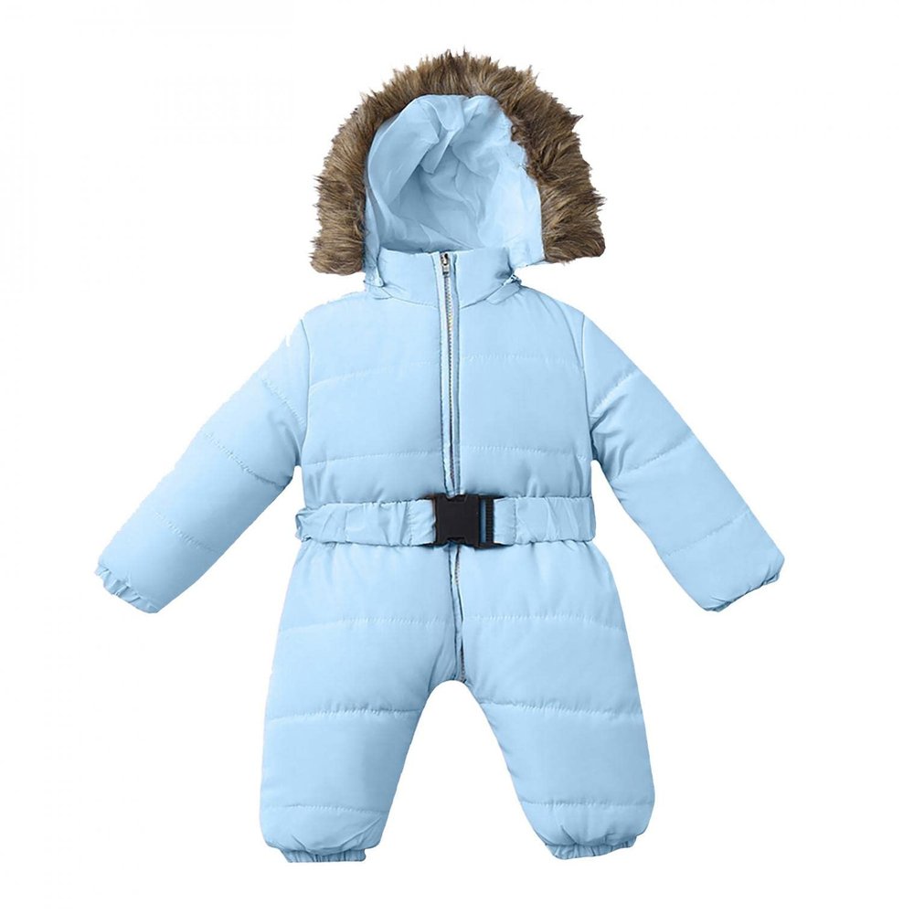 0-24 Months Infant Baby Padded Romper Jacket Girls Snowsuit Hooded Warm Outerwear Jacket Jumpsuit Coat Sky Blue