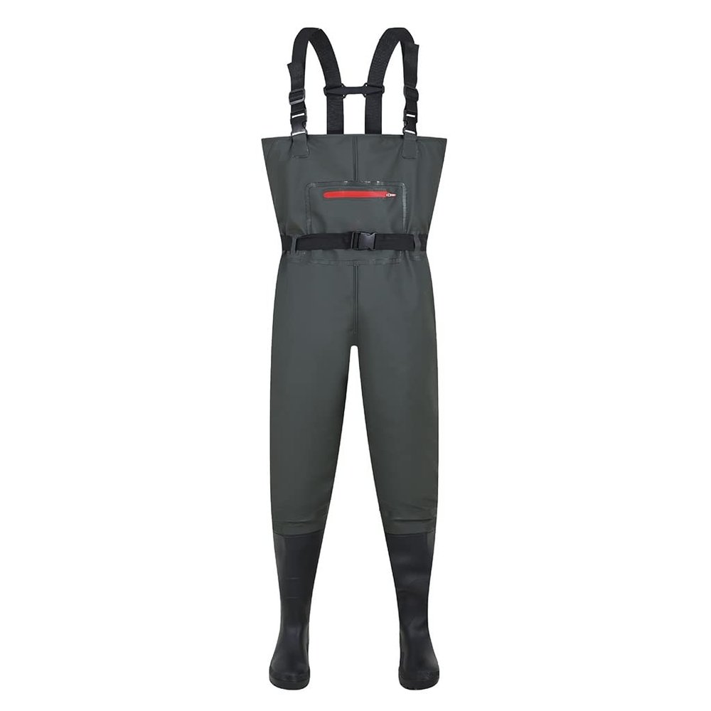 Chest Waders for Women Men, PVC Waterproof Duck Hunting Waders Fly Fishing Boots Waders with Belt, Zip Pocket (Color : Green, Size : US7/EU39/UK6)