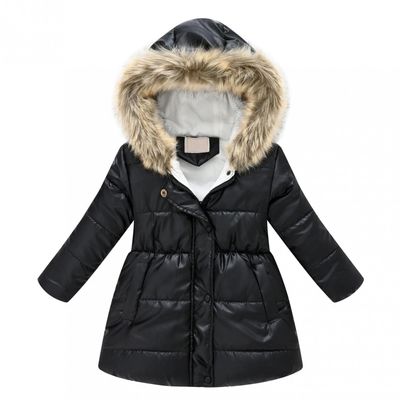 2-11 Years Toddler Baby Kids Girls Winter Long-Sleeved Parkas Hooded Fur Collar Plush Padded Warm Long Padded Jacket