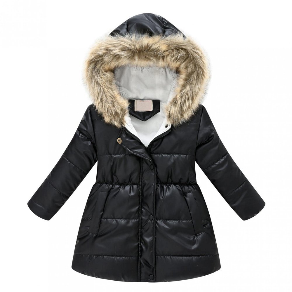 2-11 Years Toddler Baby Kids Girls Winter Long-Sleeved Parkas Hooded Fur Collar Plush Padded Warm Long Padded Jacket