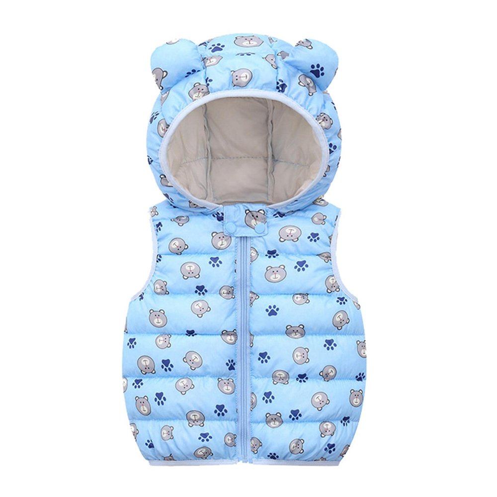 0-4 Years Toddler Baby Bear Ears Hooded Vest Boys Girls Cartoon Windproof Coat Hooded Warm Outerwear Waistcoat Light Blue
