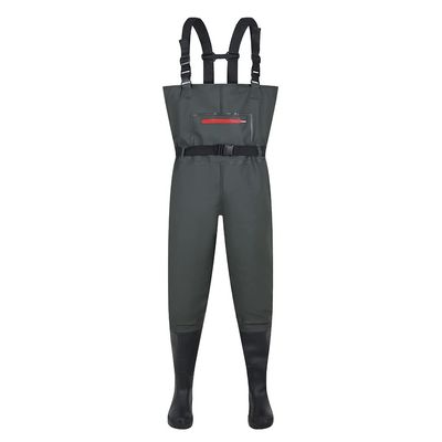 Chest Waders for Women Men, PVC Waterproof Duck Hunting Waders Fly Fishing Boots Waders with Belt, Zip Pocket (Color : Green, Size : US11/EU44/UK10)