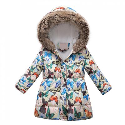 2-11 Years Toddler Baby Kids Girls Winter Long-Sleeved Parkas Hooded Fur Collar Plush Padded Warm Long Padded Jacket