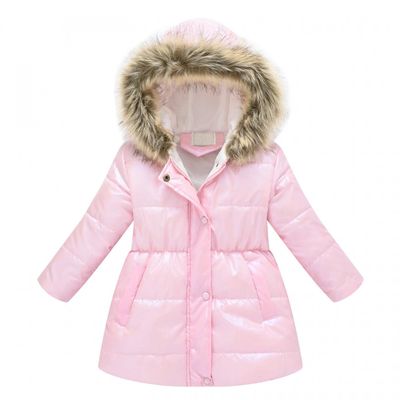 2-11 Years Toddler Baby Kids Girls Winter Long-Sleeved Parkas Hooded Fur Collar Plush Padded Warm Long Padded Jacket