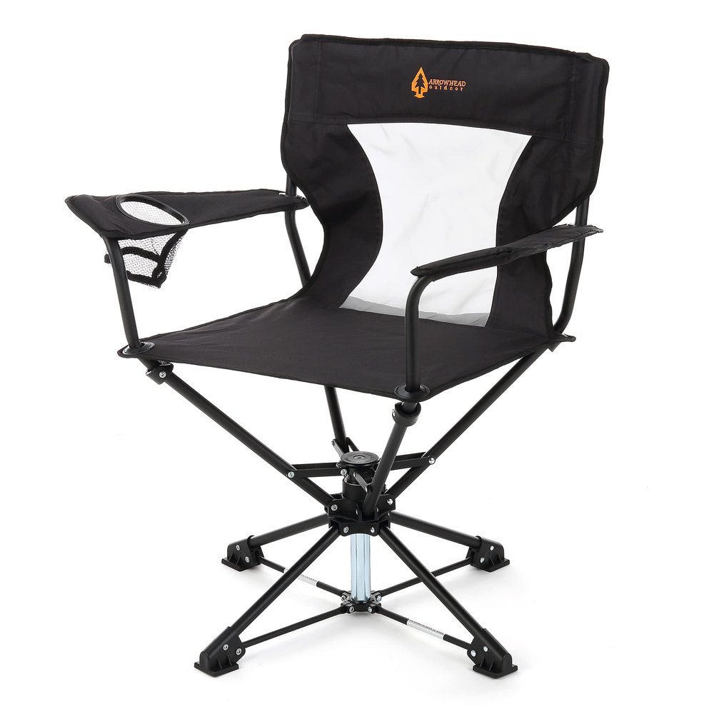 ARROWHEAD OUTDOOR 360 Degree Swivel Hunting Chair w/Armrests, Perfect for Blinds, No Sink Feet, Supports up to 450lbs, Carrying Case, Steel Frame, Fishing, High-Grade 600D Canvas, USA-Based Support,
