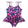 Manyakai Kids Girls Ruffle Flounce Swimwear One Piece Self Tie Straps Bathing Suit Bikini Swimsuit Navy Blue Floral 16 Years view 2