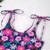 Manyakai Kids Girls Ruffle Flounce Swimwear One Piece Self Tie Straps Bathing Suit Bikini Swimsuit Navy Blue Floral 16 Years view 3