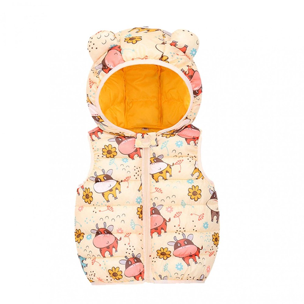 0-4 Years Toddler Baby Bear Ears Hooded Vest Boys Girls Cartoon Windproof Coat Hooded Warm Outerwear Waistcoat Beige