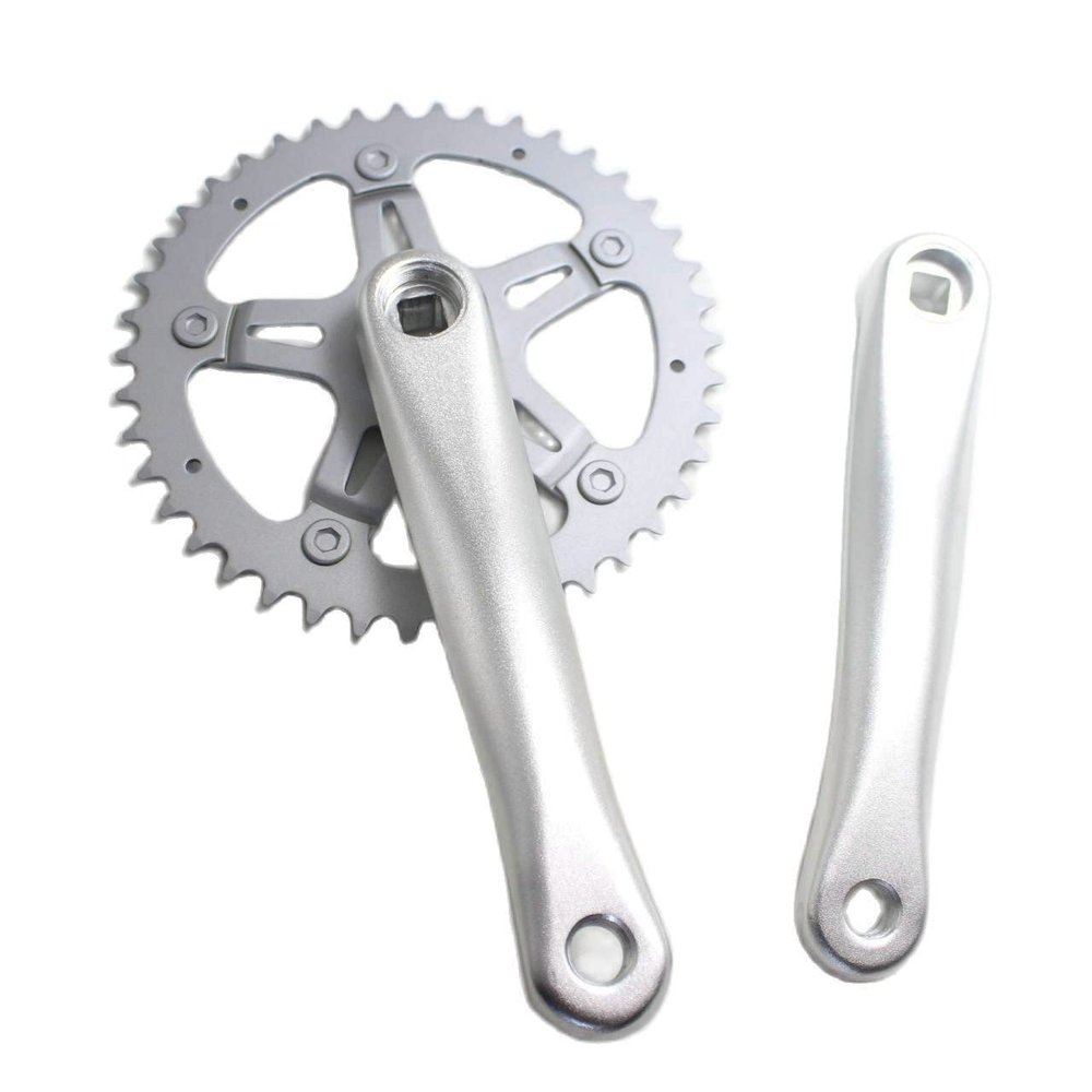 42T Road Bicycle Crankset Single Speed Bike Crank 175mm Fixed Gear Bike Sliver Chainwheel Sprocket Wheel 6061 Aluminum (Silver)