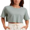 CRZ YOGA Pima Cotton Loose Crop T-Shirts for Women - Workout Yoga Casual Athletic Running Short Sleeve Shirts Crewneck Tops Jade Grey Large view 1