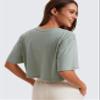 CRZ YOGA Pima Cotton Loose Crop T-Shirts for Women - Workout Yoga Casual Athletic Running Short Sleeve Shirts Crewneck Tops Jade Grey Large view 2