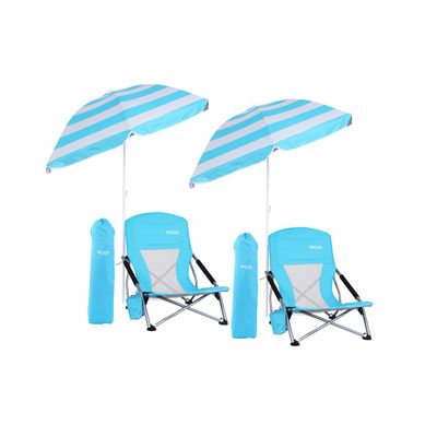 WGOS Beach Chair, Folding Chairs, Portable, Beach Chairs with Umbrella, Chairs with Shade for Adult (2-Pack Blue)