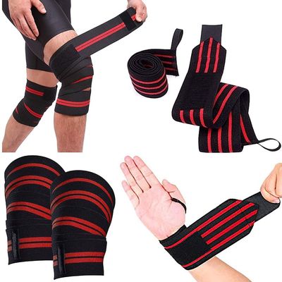 Raisons Combo Knee Wraps, Wrist Band Support Straps for Gym Workout, Weightlifting, and Exercise for Men, Women Wrist Band and Knee Band for Gym