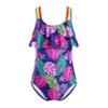 YONGHS Kids Girls Cute Swimsuit Floral Bikini Romper Strapped Ruffle Swimwear One Piece Bathing Suit Navy Blue 4 Years view 1