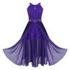 Sywiyi Kids Girls Floral Lace Halter Neck Dance Party Romper Dress Wedding Pageant Maxi Ball Gown Purple 14 Years view 1