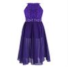 Sywiyi Kids Girls Floral Lace Halter Neck Dance Party Romper Dress Wedding Pageant Maxi Ball Gown Purple 14 Years view 2