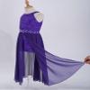 Sywiyi Kids Girls Floral Lace Halter Neck Dance Party Romper Dress Wedding Pageant Maxi Ball Gown Purple 14 Years view 4