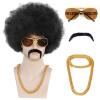 ANOGOL 5pcs Set (Hair Cap+Glasses+Mustache+Necklace) Afro Wig Men 70s 80s Wigs Disco Wig Halloween Short Curly Black Afro Wigs 70s Outfit Disco Costume Rocker Cosplay Party view 1