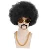 ANOGOL 5pcs Set (Hair Cap+Glasses+Mustache+Necklace) Afro Wig Men 70s 80s Wigs Disco Wig Halloween Short Curly Black Afro Wigs 70s Outfit Disco Costume Rocker Cosplay Party view 3