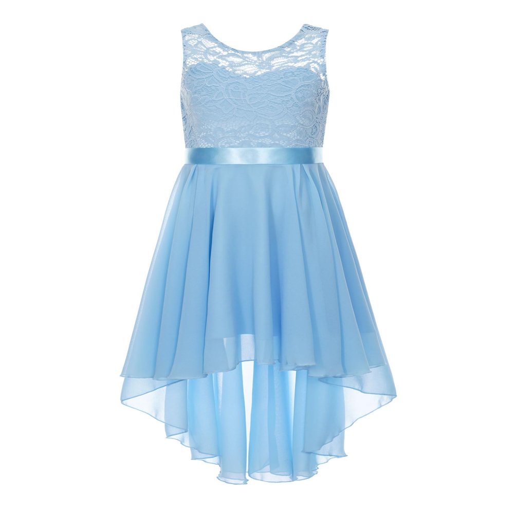 Sywiyi Kids Girls Floral Lace V Neck Junior Bridesmaid Dress Wedding Party Pageant Ball Gown Flower Girl Dress Light Blue 8 Years