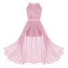 Sywiyi Kids Girls Floral Lace Halter Neck Dance Party Romper Dress Wedding Pageant Maxi Ball Gown Pink 6 Years view 1