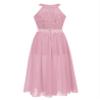 Sywiyi Kids Girls Floral Lace Halter Neck Dance Party Romper Dress Wedding Pageant Maxi Ball Gown Pink 6 Years view 3