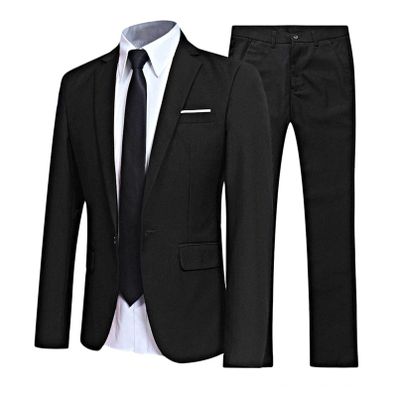 Sywiyi Mens 2 Piece Dressy Suit Classic Fit Gentleman Outfit Wedding Party Formal Blazer Jacket with Pants Set Black Small