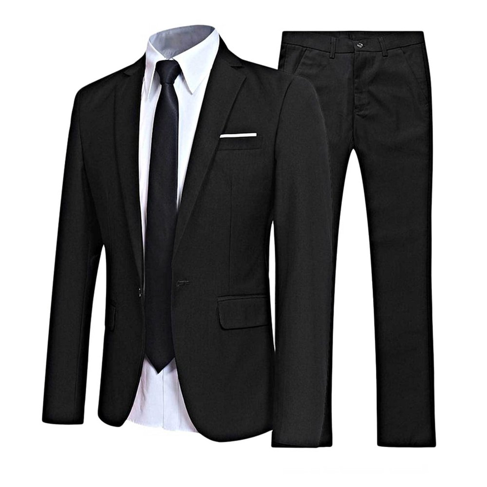 Sywiyi Mens 2 Piece Dressy Suit Classic Fit Gentleman Outfit Wedding Party Formal Blazer Jacket with Pants Set Black Small