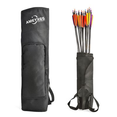 AMEYXGS Archery Back Arrow Quiver Shoulder Arrow Holder Hanged Target Shooting Quiver Bag for Arrows with Front Pockets (Black)