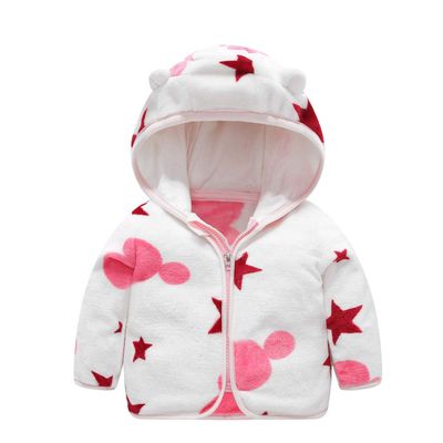 Ikevan 0-6 Years Toddler Kids Baby Gril Boy Cute Ear Zipper Print Thick Hooded Coat Warm Outwear Warm Hooded Jacket White
