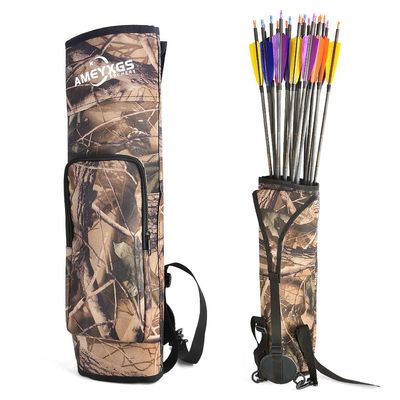 AMEYXGS Archery Back Arrow Quiver Shoulder Arrow Holder Hanged Target Shooting Quiver Bag for Arrows with Front Pockets (Camo)
